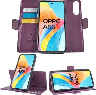 Geschikt voor Oppo A58 - Book Case Hoesje - Uitneembaar Hoesje - Magnetische Sluiting - Portemonnee Paars