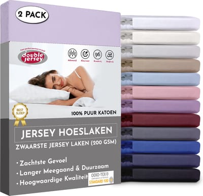 Double Jersey Hoeslaken - Hoeslaken (2 Pack) 90x200+20 cm - 100% Katoen  Lavender