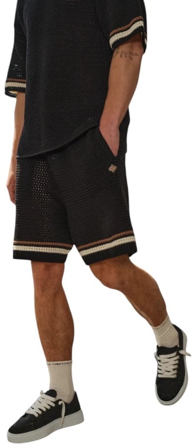 The Couture Club Heren Korte Broek Zwart TCCM2874 Crochet Knitted Stripe
