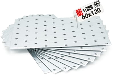 LUN FIX - Flachverbinder 120 x 60 x 2mm - 10 Stk. - Lochplaat - Verbindingsplaat - Verbinder - Houtverbinder - Verzinkt