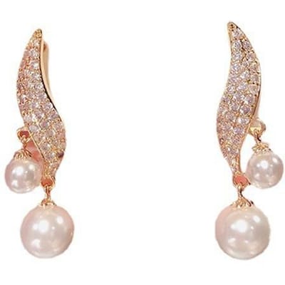 2023 Nouvelles Boucles d'Oreilles Pendantes Élégantes Classiques Imitation Double Perle Pour Femmes Cristal Longes Pendants Goutte Bijoux de Mariage Cadeaux beige