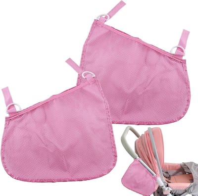 2 stuks kinderwagenopbergtas - zijopbergtas voor kinderwagen - ophangtas voor kinderwagen - draagbare opbergtas van mesh - verstelbaar - roze