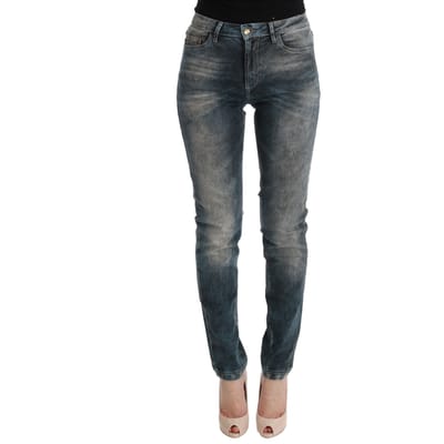 Cavalli Women's Blue Wash Cotton Blend Slim Fit Jeans