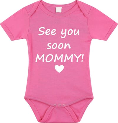 Baby rompertje met leuke tekst | See you soon mommy! |zwangerschap aankondiging | cadeau papa mama opa oma oom tante | kraamcadeau | maat 80 roze