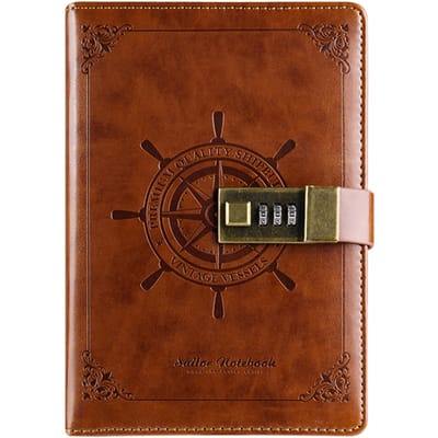 Vintage Journal Dagboek met Slot B6 PU Cover Retro Notebook 3-cijferig Wachtwoord Combinatieslot