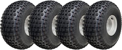 22x11.00-8 ATV-banden met noppen, 4-gaats velgen voor aanhangwagens en quads, 100 mm PCD (set van 4)