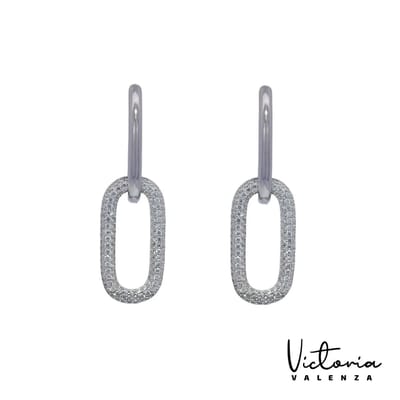 Victoria Valenza Zilverkleurige lange link oorbellen met zirkonia stenen – Oorbellen – Zilveren oorbellen – Oorbellen dames – Oorbellen Zilver – Zilver – Zirkonia stenen – 1 paar