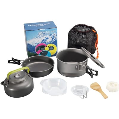 Outdoor Set Pot Camping Kookgerei Set Draagbare Outdoor Waterkoker Camping Anti-aanbak Koekenpan Kampeeruitrusting en Benodigdheden Complete Set black