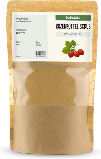 Gezichtsscrub 100 % Natuurlijk & Puur - 500gr - Gemaakt van Gemalen Rozenbottelzaden - Rijk aan Vitamines A en C - Gezichtsscrub Vrouwen en Mannen - Geschikt als Scrub voor zowel Gezichtsreiniging als Lichaam - Natuurlijk Rozenbottel Scrub