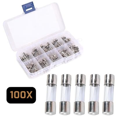 LUKARDIE® Glaszekeringen assortiment 100-delige Set 5x20mm 0.2-20A - Sorteerdoos Auto Boot Huis
