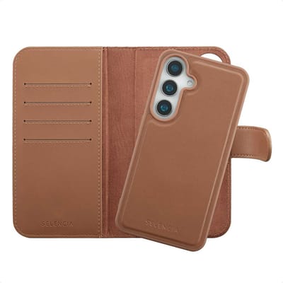 Selencia Hoesje - Geschikt voor Samsung Galaxy S24 / S25 - Olyn Uitneembare Bookcase met Magnetische Ring - Bruin