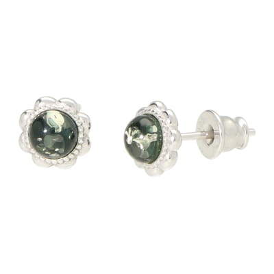 La Rosa Princesa Amber Oorknopjes Dames - 925 Sterling Zilver Gerhodoneerd - groen Barnsteen - Klassiek