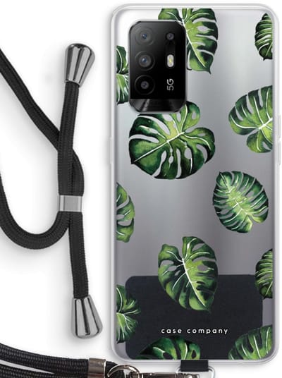 Case Company® - Hoesje met koord geschikt voor Oppo A94 5G hoesje met Koord - Tropische bladeren - Telefoonhoesje met Zwart Koord - Bescherming aan alle Kanten en Over de Schermrand