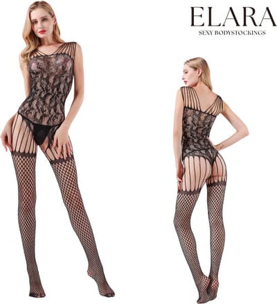 Elara - Kiara - Bodystocking Erotische Lingerie met Open Kruis - Catsuit - S t/m XL - Sexy Dames Lingerie