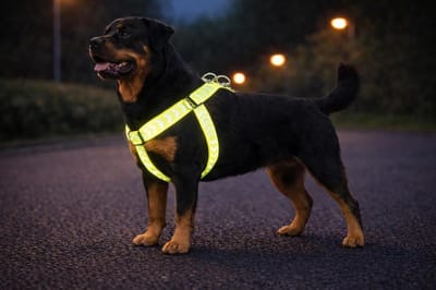Hondentuig – hondenharnas – Step&Go Fergu Fluo geel XL – 60–90 cm – 25 mm breed – nylon – reflecterend – traploos verstelbaar – met trekontlasting