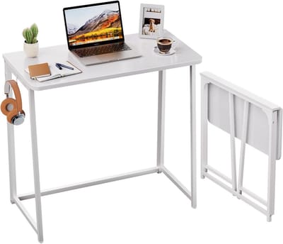 Opvouwbare bureau 80 cm - compacte werktafel voor kleine ruimtes - inklapbaar computerbureau - smal schrijfstation - wit houten blad