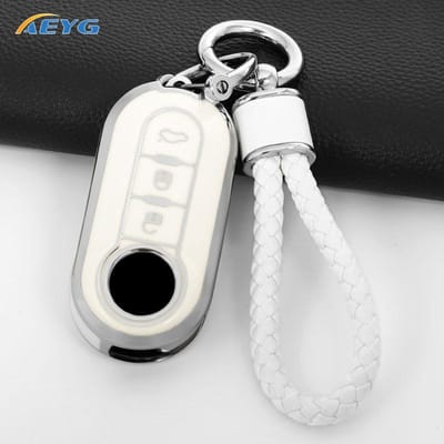 Aeyg TPU Auto Flip Sleutelhoes Cover Shell Voor Fiat 500 Ducato Punto Panda Lancia Musa Voor Citroen Jumper Peugeot Boxer Accessoires white