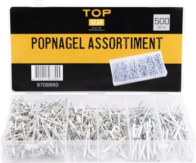 Topgear Blindklinknagels - 500-delige set - Gehard staal en aluminium - Inclusief assortimentsbox