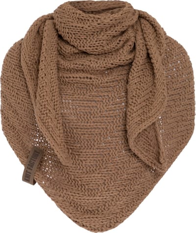 Knit Factory Sally Gebreide Omslagdoek - Driehoek Sjaal Dames - Dames sjaal - Wintersjaal - Stola - Wollen sjaal - Bruine sjaal - Nude - 220x85 cm - Grof gebreid