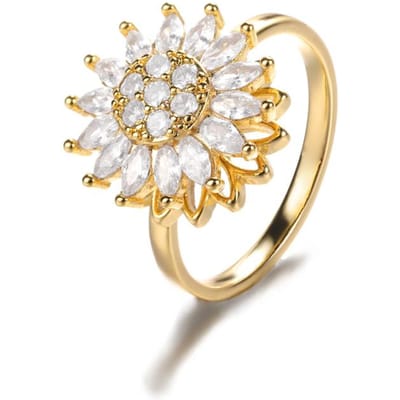 Zirkonia Draaibare Klavertje Vier Angst Ringen Voor Vrouwen Roestvrij Staal Anti-Stress Fidget Spinner Ring Esthetische Sieraden Cadeau beige