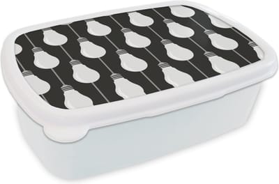Broodtrommel Wit - Lunchbox - Brooddoos - Gloeilampen - Licht - Patronen - 18x12x6 cm - Volwassenen