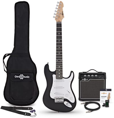 3/4 LA Elektrische Gitaar, Zwart, 10W Gitaarversterker & Accessoireset