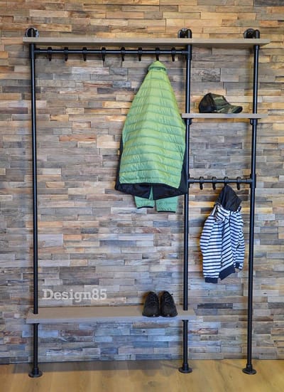 Industriële Wandkapstok 140 cm – Steigerbuis Kapstok van Hout & Zwart Staal – Design85