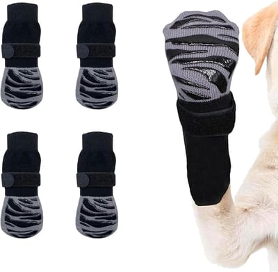 Set van 4 hondenpootbeschermers - Robuuste, antislip hondenkousen met rubberen zool en verstelbare banden voor binnen en buiten gebruik (L)