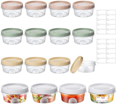 Dailygoods- Vershoudbakjes 16 Stuks - Ronde Diepvriesbakjes 300ml - Herbruikbaar - Lekvrije Deli Containers - Voedselveilig PP - Kleurrijke Deksels - Voedselcontainers