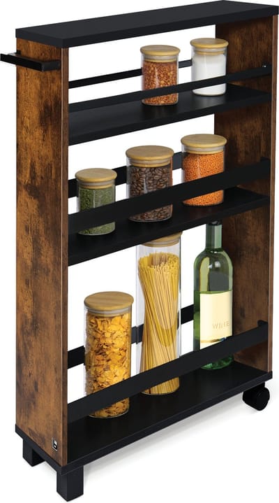 bomoe Hylla Keukentrolley op Wieltjes 50x79x15 cm Serveerwagen Hout met 3 Planken &FSC® werkblad Bruin & Zwart