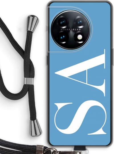 Gepersonaliseerd - Case Company® - Hoesje met koord geschikt voor OnePlus 11 hoesje met Koord - Monogram N°2 - Telefoonhoesje met Zwart Koord - Bescherming aan alle Kanten en Over de Schermrand