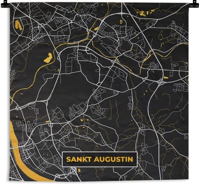 Wandkleed - Wanddoek - Goud – Duitsland – Plattegrond – Gold – Stadskaart – Kaart – Sankt Augustin - 180x180 cm - Wandtapijt