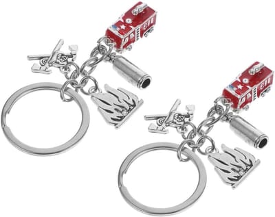 Brandweer Sleutelhangers - Brandweer Charms - Decoratie Accessoires - Realistische Details - 2 stuks - Rood Zilver