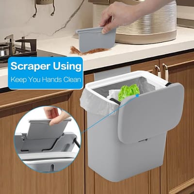 Compostbak voor keuken - 9L prullenbak voor onder gootsteen, hangende vuilnisemmer met deksel voor badkamer en slaapkamer