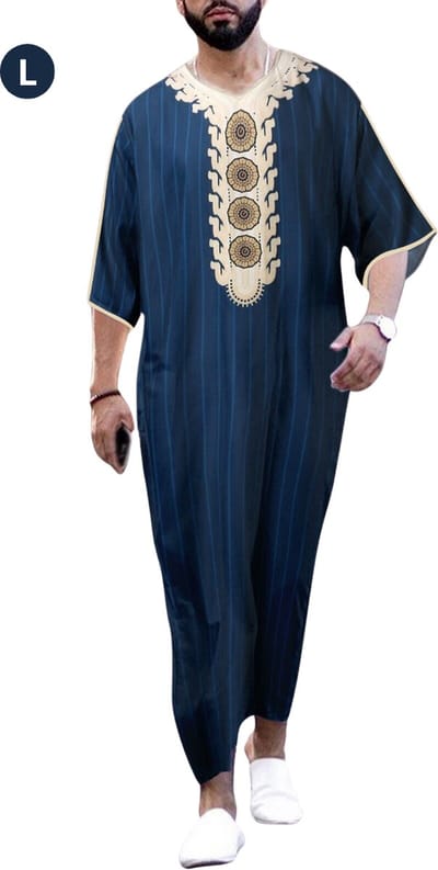 Livano Moslim Kleding - Djellaba Heren - Islamitische Kleding - Alhamdulillah - Arabisch Mannen Kaftan - Marineblauw - Maat L