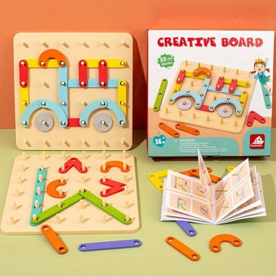 1 Boîte Jouets Planche à Clous Géométrique pour Enfants Ensemble de Colonnes Géométriques Puzzle de Construction Planche à Picots Montessori Sensoriel To