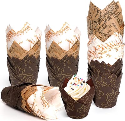 Set van 200 Papieren Tulpen Cupcake Vormpjes - Standaardformaat, Natuurlijk en Ongebleekt voor Muffins, Bakken, Bruiloften en Feestjes