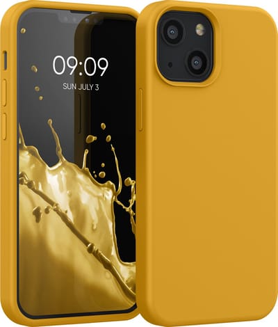 kwmobile telefoonhoesje geschikt voor Apple iPhone 13 mini - Hoesje met siliconen coating - Smartphone case in honinggeel
