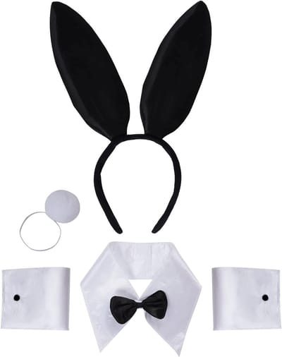 Bunny Kostuum Set met Konijnenoren, Strik, Kraag, Staart en Manchet voor Cosplay en Halloween Feesten