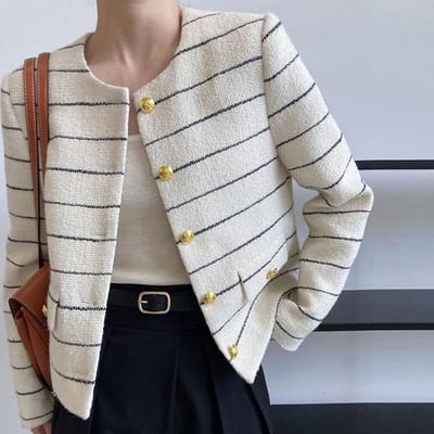 Gestreept Top Dames Kort Klein Enkelrijig Design Sense Niche Sense Wollen Jas XL gray