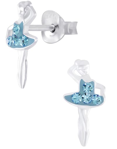 Joy|S - Zilveren ballerina ballet danseres oorbellen - 6 x 12 mm - blauw kristal