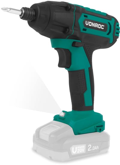 VONROC Accu Slagschroevendraaier 20V – 180Nm – Opname: 6,35 mm ¼” - Incl. Schroefbits, mag-netische bithouder en dophouder - Excl. Accu en Snellader