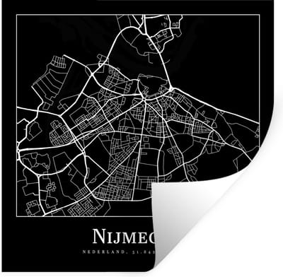 Muurstickers - Sticker Folie - Plattegrond - Nijmegen - Stadskaart - Kaart - 100x100 cm - Plakfolie - Muurstickers Kinderkamer - Zelfklevend Behang XXL - Zelfklevend behangpapier - Stickerfolie