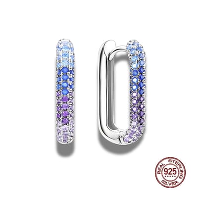 Oorringen - 925 sterling zilver - klapsluiting - gekleurde zirkonia - rechthoekig model