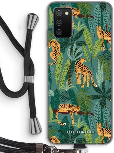 Case Company® - Hoesje met koord geschikt voor Samsung Galaxy A03S hoesje met Koord - Luipaard 2 - Telefoonhoesje met Zwart Koord - Bescherming aan alle Kanten en Over de Schermrand