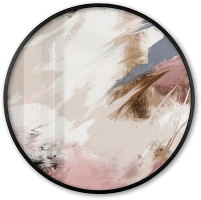 Poster in lijst Rond - Fotolijst 60x60 cm - Posters - Verf - Abstract - Roze - Wit - Ronde posterlijst zwart - Decoratie - Wanddecoratie woonkamer - Muurdecoratie slaapkamer