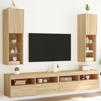 vidaXL - Tv-meubels - met - LED-verlichting - 2 - st - 30,5x30x102 - cm - sonoma - eiken