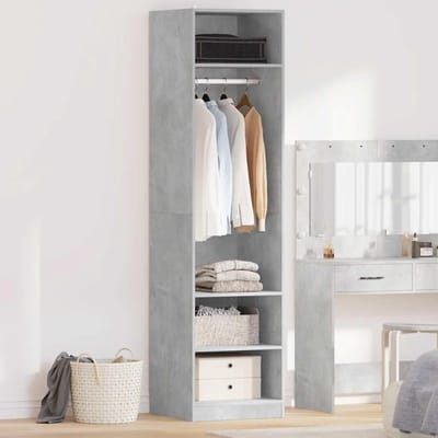 Garderobekast Slaapkamer - Huishoudkast Opbergkast - Kleding Opbergen - Vochtbestendig Houtmateriaal - 50 x 50 x 200 cm - Betongrijs