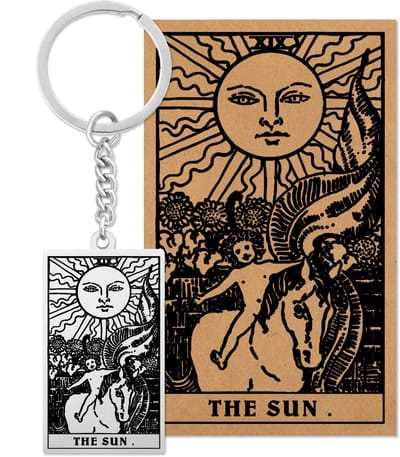 Tarot Sleutelanger XIX: De Zon / The Sun - Op Cadeau Kaartje - Zilverkleurig Stainless Steel - Grote Arcana uit Rider-Waite Geïnspireerd - Pax Amare