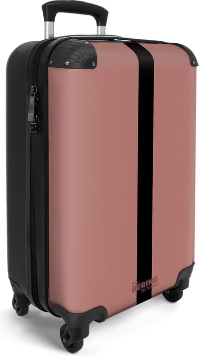 NoBoringSuitcases.com® - Handbagage koffer lichtgewicht - Reiskoffer trolley dames - Roze met zwarte streep - Vakantie rolkoffer met wieltjes - Carryon suitcase - Flightcase - Cabin koffertje - Past binnen 55x40x20 en 55x35x25